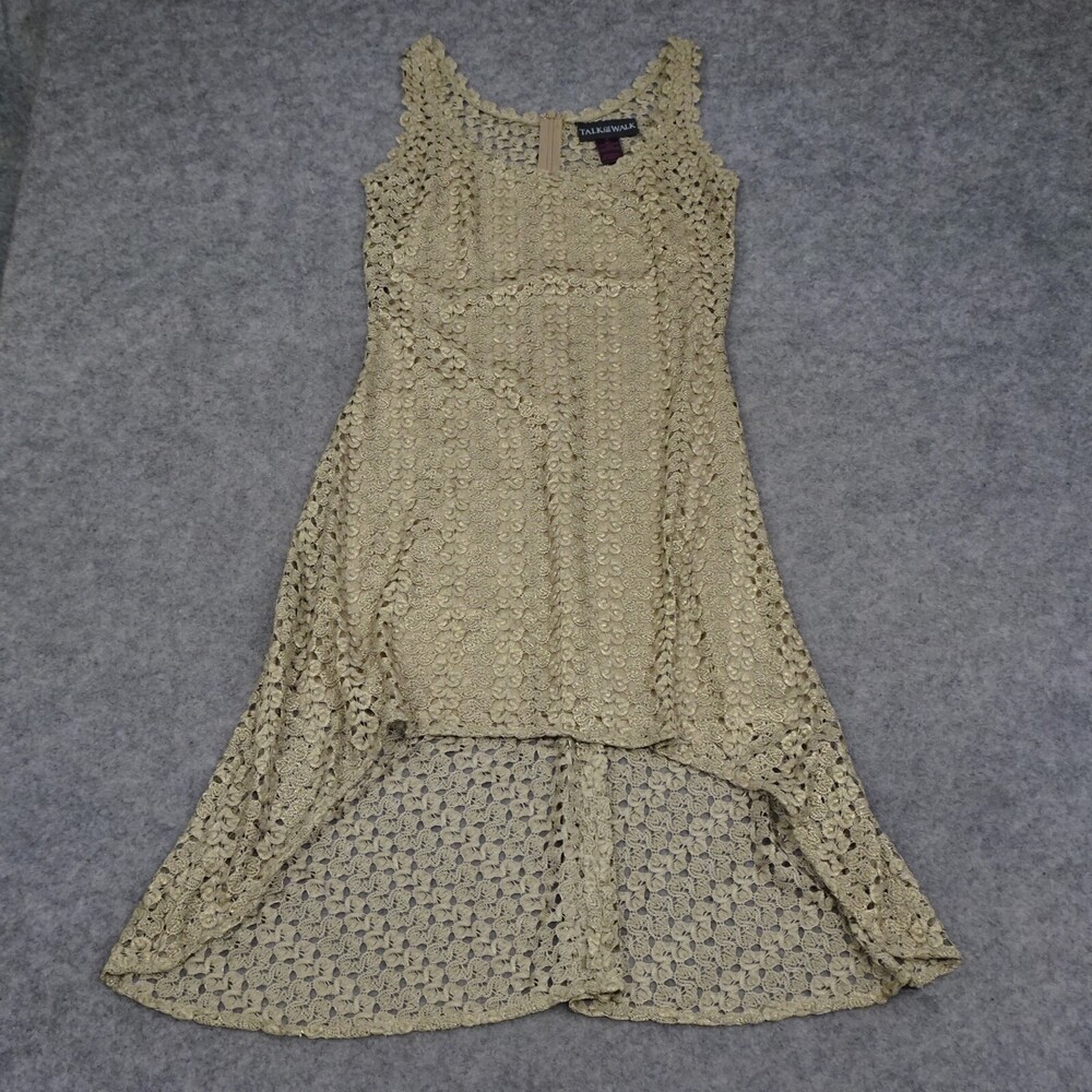 Talk of the Walk Dress Womens Medium M Gold Flowy High Low Lace Lightweight Boho